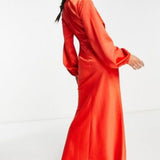 Ei8Th Hour Satin Extreme Plunge Front Maxi Dress With Split Hem Detail In Rust Orange