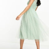 Beauut Bridal Midi Tulle Dress In Sage