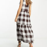 Asos Design Curve Crinkle Trapeze Maxi Sundress In Chocolate Gingham – dresses by ASOS Curve, available to rent from Hirestreet