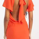 Asos Design Flutter Sleeve Cowl Neck Mini Dress In Bright Red