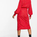 Glamorous Long Sleeve Fitted Wrap Dress In Multi Red Ditsy Floral