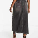 Miss Selfridge Pocket Detail Maxi Skirt In Black Wash With Contrast Stitching