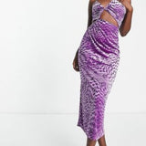 Afrm Demonica Velvet Cut Out Midi Dress In Purple