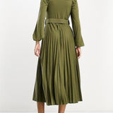 Asos Design Wrap Front Midi Dress With Pleat Skirt And Belt In Khaki
