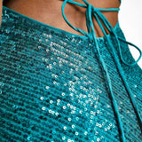 Asos Design Halter Lace Up Back Maxi Dress In Allover Sequin In Blue