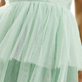 Vila Petite Bridesmaid Halterneck Tulle Midi Dress With Tiered Skirt In Mint Green
