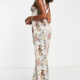 Asos Design Tall Button Front Satin Midi Dress In Newspaper Print