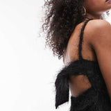 Topshop Textured Tassel Open Back Midi Dress In Black