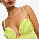 Asos Design Satin Corset Detail Plunge Midi Dress In Lime Green