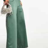 Vero Moda Wide Leg Satin Trouser In Green