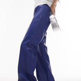 Topshop Faux Leather Jogger Style Straight Leg Trouser In Cobolt