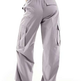 Pieces Pocket Detail Cargo Trousers In Grey