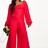 Nobody's Child Petite Lettie Jacquard Jumpsuit In Red