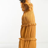 Reclaimed Vintage Shirred Ruffle Maxi Dress In Spice Orange