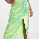 Collective The Label Petite Exclusive Sequin Midaxi Skirt In Iridescent Lime