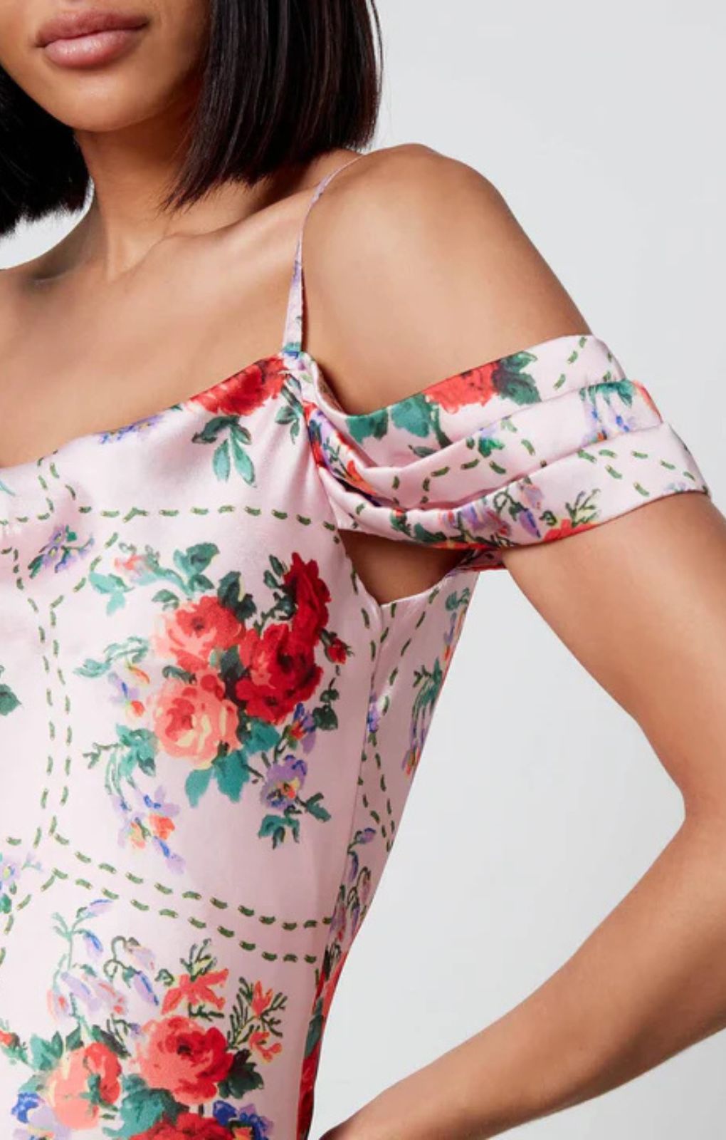 Hope & Ivy Cold Shoulder Satin Midi Dress In Red Floral Tile Print – dresses by Hope & Ivy, available to rent from Hirestreet