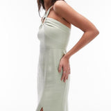 Topshop Ring Detail Maxi Dress In Sage