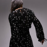 Topshop Collar Neck Mini Dress With Raw Seams In Mono Floral