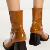 Asos Design Reform Mid-Heel Boots In Tan Patent