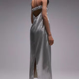 Topshop Bandeau Metallic Midi Dress In Silver