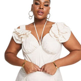 Asos Luxe Curve Halter Neck Corsage Sleeve Crop Top In Beige