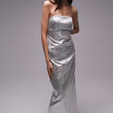 Topshop Bandeau Metallic Midi Dress In Silver