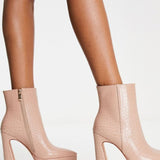 Simmi London Double Platform Boots In Beige Croc