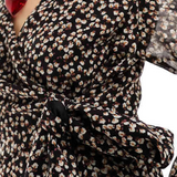 Object Long Sleeve Wrap Front Mini Dress In Black Ditsy Floral