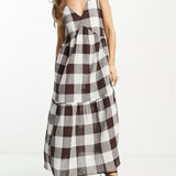 Asos Design Curve Crinkle Trapeze Maxi Sundress In Chocolate Gingham – dresses by ASOS Curve, available to rent from Hirestreet