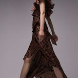 Topshop Ruffle Wrap Midi Dress In Brown Animal