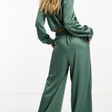 Vero Moda Wide Leg Satin Trouser In Green