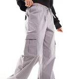 Pieces Pocket Detail Cargo Trousers In Grey