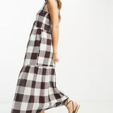 Asos Design Curve Crinkle Trapeze Maxi Sundress In Chocolate Gingham – dresses by ASOS Curve, available to rent from Hirestreet