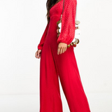 Nobody's Child Petite Lettie Jacquard Jumpsuit In Red
