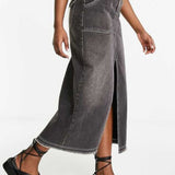 Miss Selfridge Pocket Detail Maxi Skirt In Black Wash With Contrast Stitching