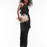 Topshop Textured Tassel Open Back Midi Dress In Black
