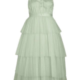 Vila Petite Bridesmaid Halterneck Tulle Midi Dress With Tiered Skirt In Mint Green