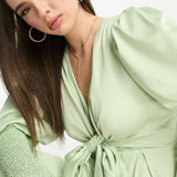 Collective The Label Petite Exclusive Plunge Front Wide Leg Jumpsuit In Sage