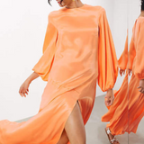 Asos Edition Satin Long Sleeve Maxi Smock Dress In Orange