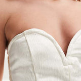 Pieces Deep V Bodycon Satin Midi Dress With Front Slit In Cream