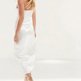 Pieces Deep V Bodycon Satin Midi Dress With Front Slit In Cream