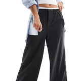Pieces Tailored Wide Leg Trousers In Charcoal