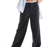 Pieces Tailored Wide Leg Trousers In Charcoal