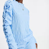 Pieces Textured Wide Leg Trousers In Blue