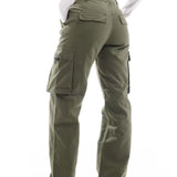 Pimkie Low Rise Wide Leg Cargo Jeans In Khaki