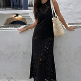 Nobody's Child Black Crochet Olympia Midi Dress by Poppy Delevingne