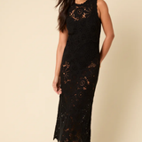 Nobody's Child Black Crochet Olympia Midi Dress by Poppy Delevingne