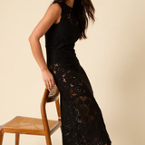 Nobody's Child Black Crochet Olympia Midi Dress by Poppy Delevingne