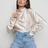 Pretty Lavish Bonnie High Neck Oyster Backless Blouse – tops by Pretty Lavish, available to rent from Hirestreet