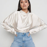 Pretty Lavish Bonnie High Neck Oyster Backless Blouse – tops by Pretty Lavish, available to rent from Hirestreet